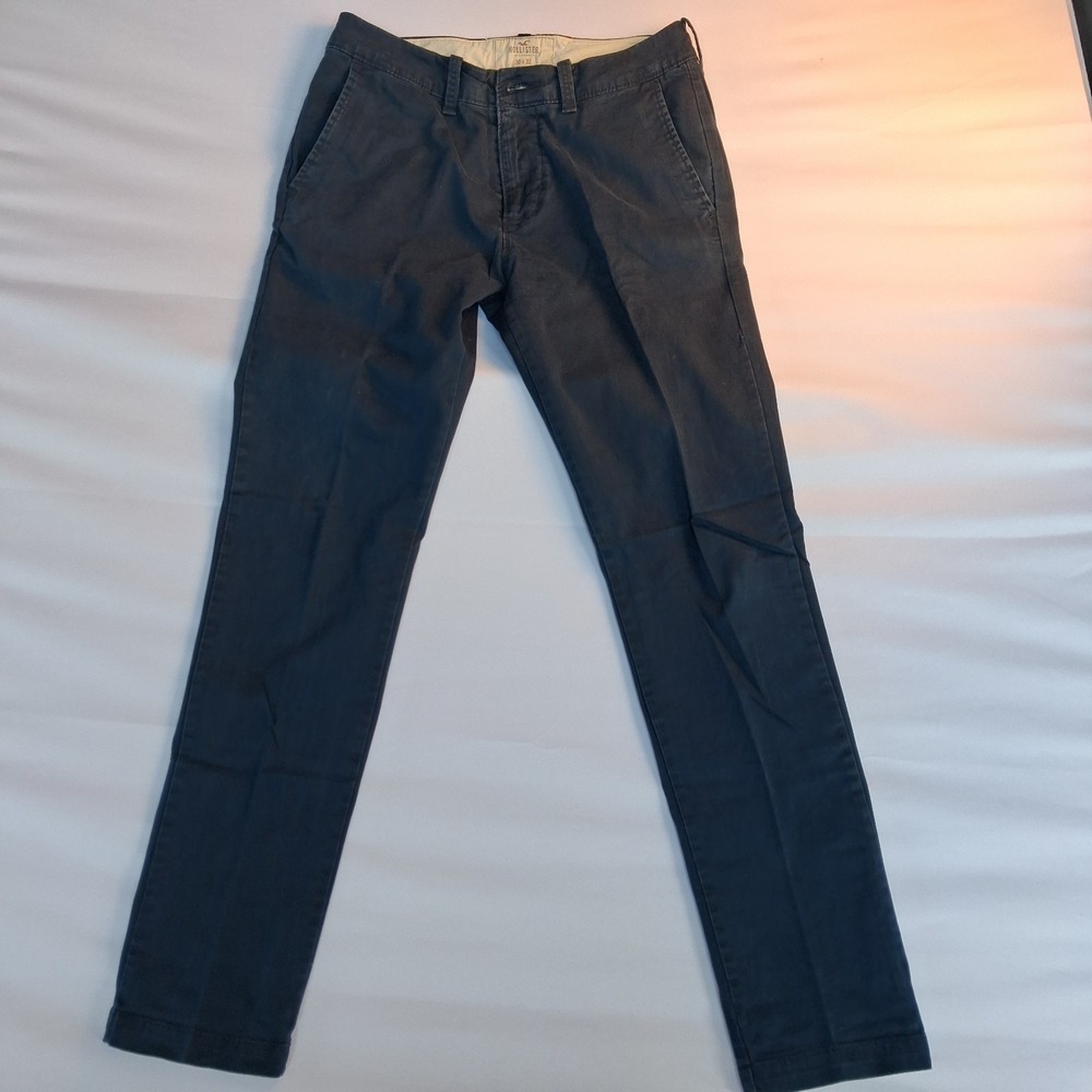 Hollister Men's Chino Pants Black 30x32 Straight Leg Cotton Flat Front Casual